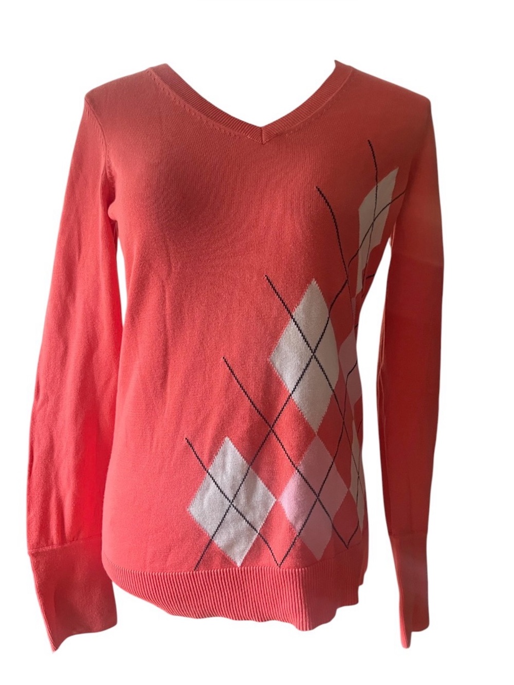 LILLY PULITZER ARGYLE CORAL SWEATER SIZE M
